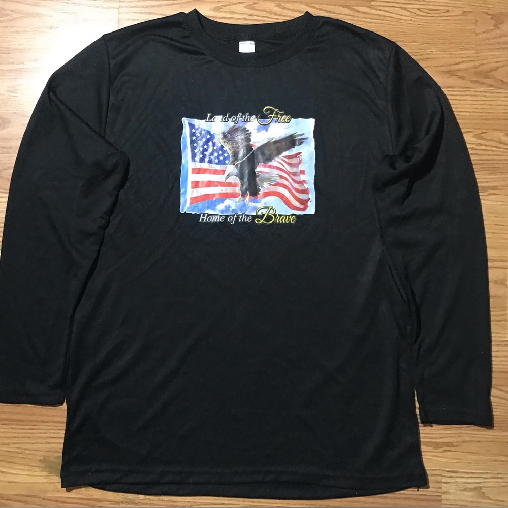 Home of the Free USA Flag Logo Shirt Long Sleeve Black Performance Dr-Fit - Picture 1 of 9